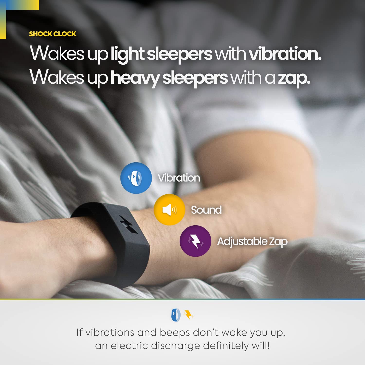 Shock Clock 2 Wearable Silent Vibrating/Zapping Alarm Clock for Heavy