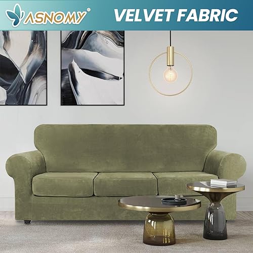 Miniatura 2 de Asnomy Fundas de sofá para sofá biplaza de 3 plazas, fundas elásticas de terciopelo para perros y gatos, protector de muebles con cojines de 3