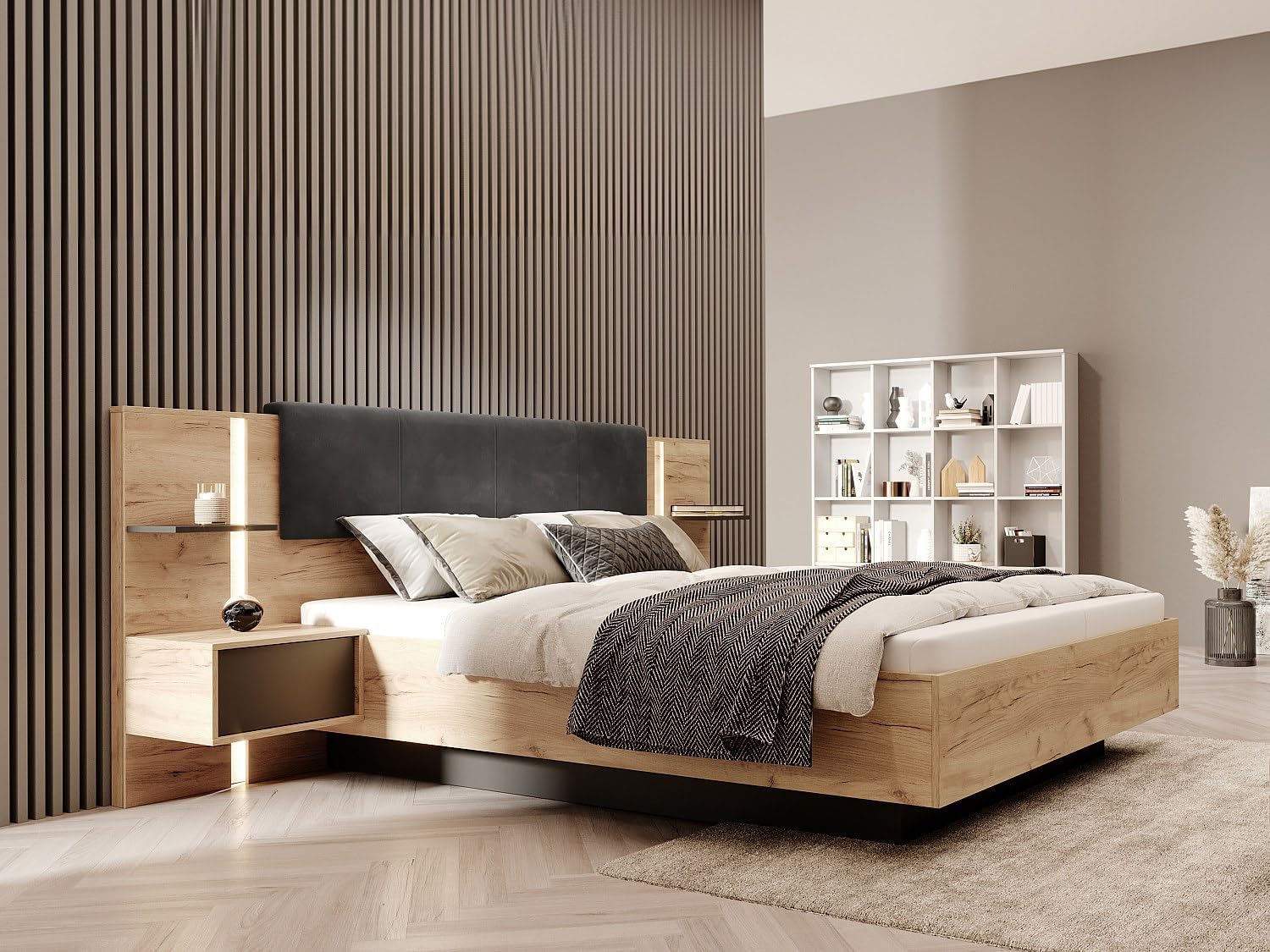 Vente-unique Elynia Bed Frame with integrated LED lighting illuminated