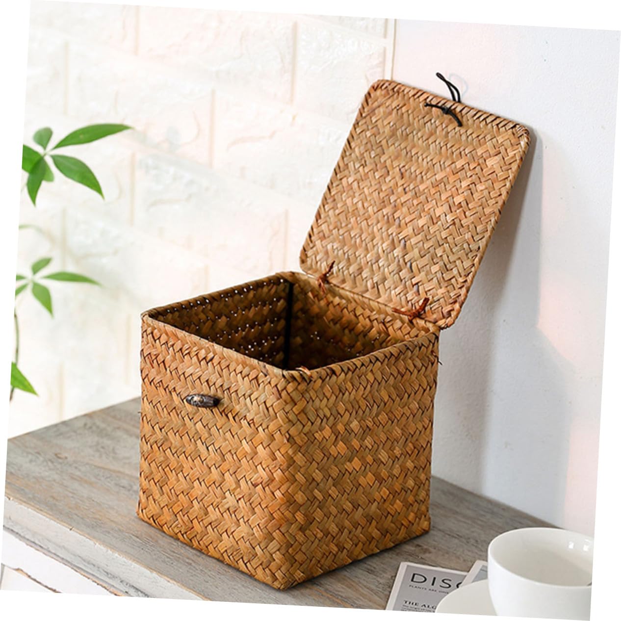 SOIMISS 3 pezzi Cesti Intrecciati in Paglia Naturale con Coperchio Contenitori Compatti e Resistenti per Frutta e Organizzazione Desktop per Casa e Regalo