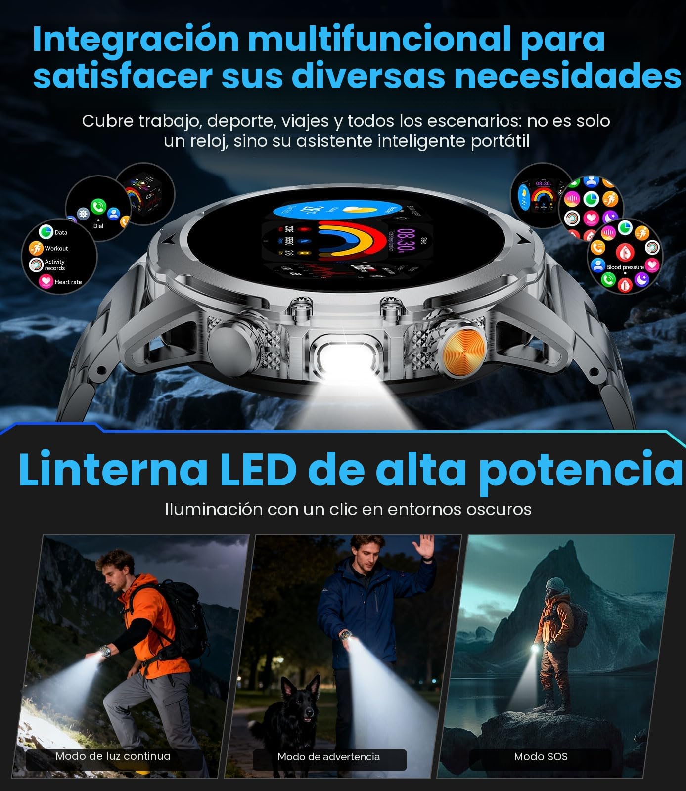 Reloj Inteligente Hombre con Llamadas/Batería 1000 mAh para Android iOS, 1,53" HD Grande Smartwatch Militar con Frecuencia Cardíaca/129 Modos Deportivos, IP68 Resistente al Agua, Linterna,Negro
