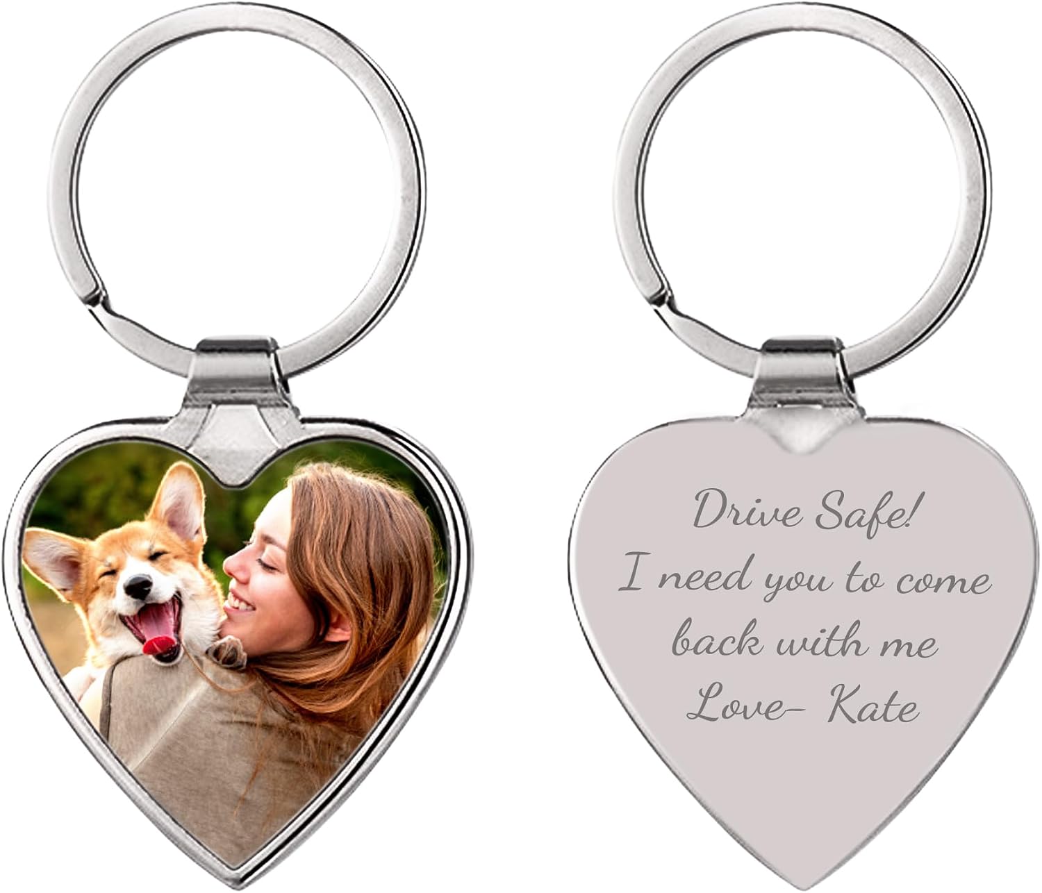 Qina C. Custom Color Photo Keychain Always In My Heart Love Note Engraved Heart Pendant Dog Tag UV Printing f/Family husband Father Boyfriend BFF, Regular