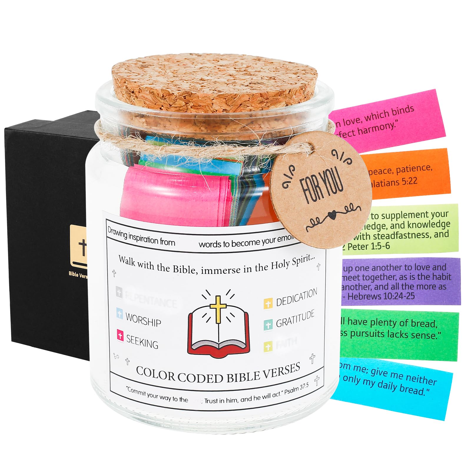 Bible Verses in a Jar, Bible Verse Jar, Hope Jar Bible Verses Scripture Prayer Jar with Greeting Card Inspired, Waterproof Read Me When Bible Verses Jar for Relaxing Emotions and Feelings (Style 2)