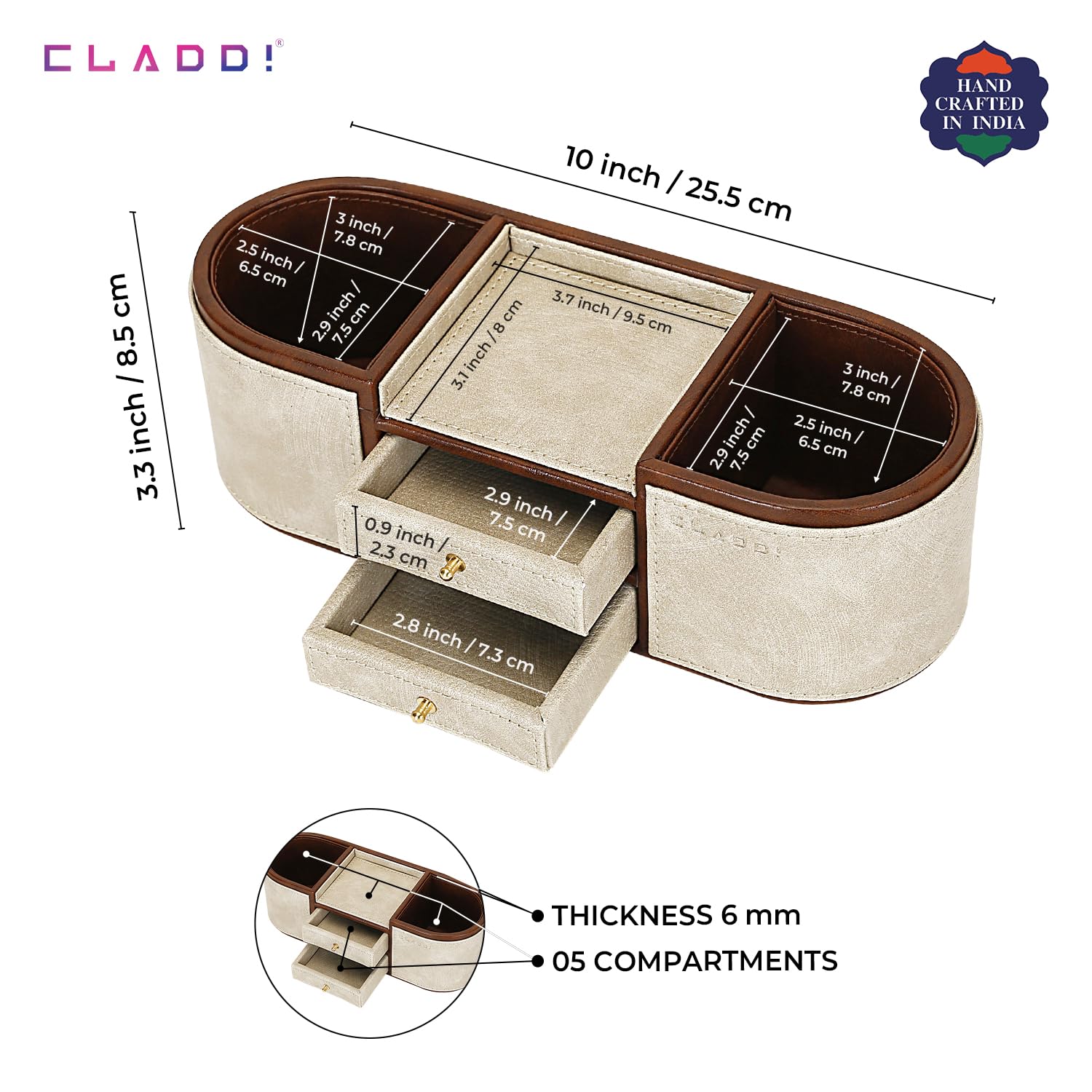 CLADD! Organizador de escritorio de cuero vegano para suministros de papelería, ideal para uso en el hogar, oficina, cocina, maquillaje (crema)