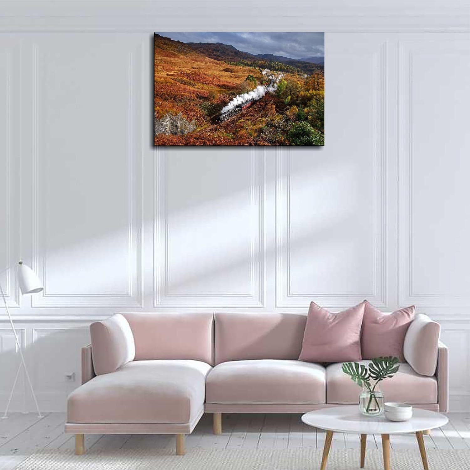 SSDDKL Scotland Train Steam Train Vehicle Landscape Fall Canvas Prints Poster Wall Art For Home Office Decorations With Framed 24"x16"