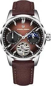 Relógio automático Pagani Design, fase da lua, mostrador de 41 mm, vidro de safira, pulseira de couro PU, modelo PD-YS021
