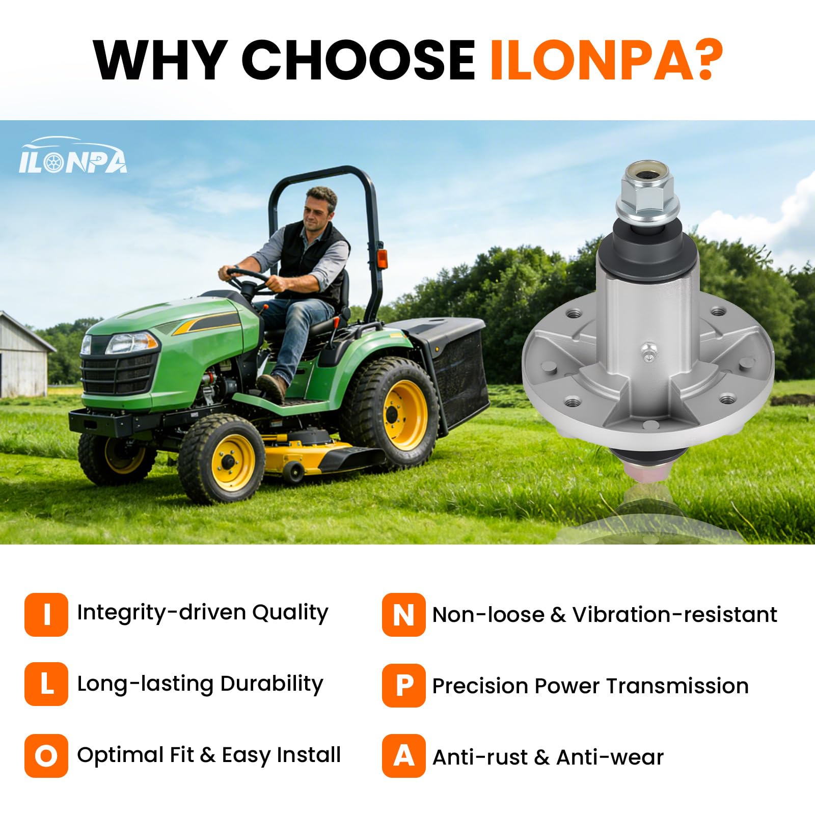 ILONPA Juego de Conjunto de husillo para John Deere GY21098 GY20867 GY20962 GY20454 para John Deere D100-D160 LA100-LA165 X110 X120 (2 Unidades)