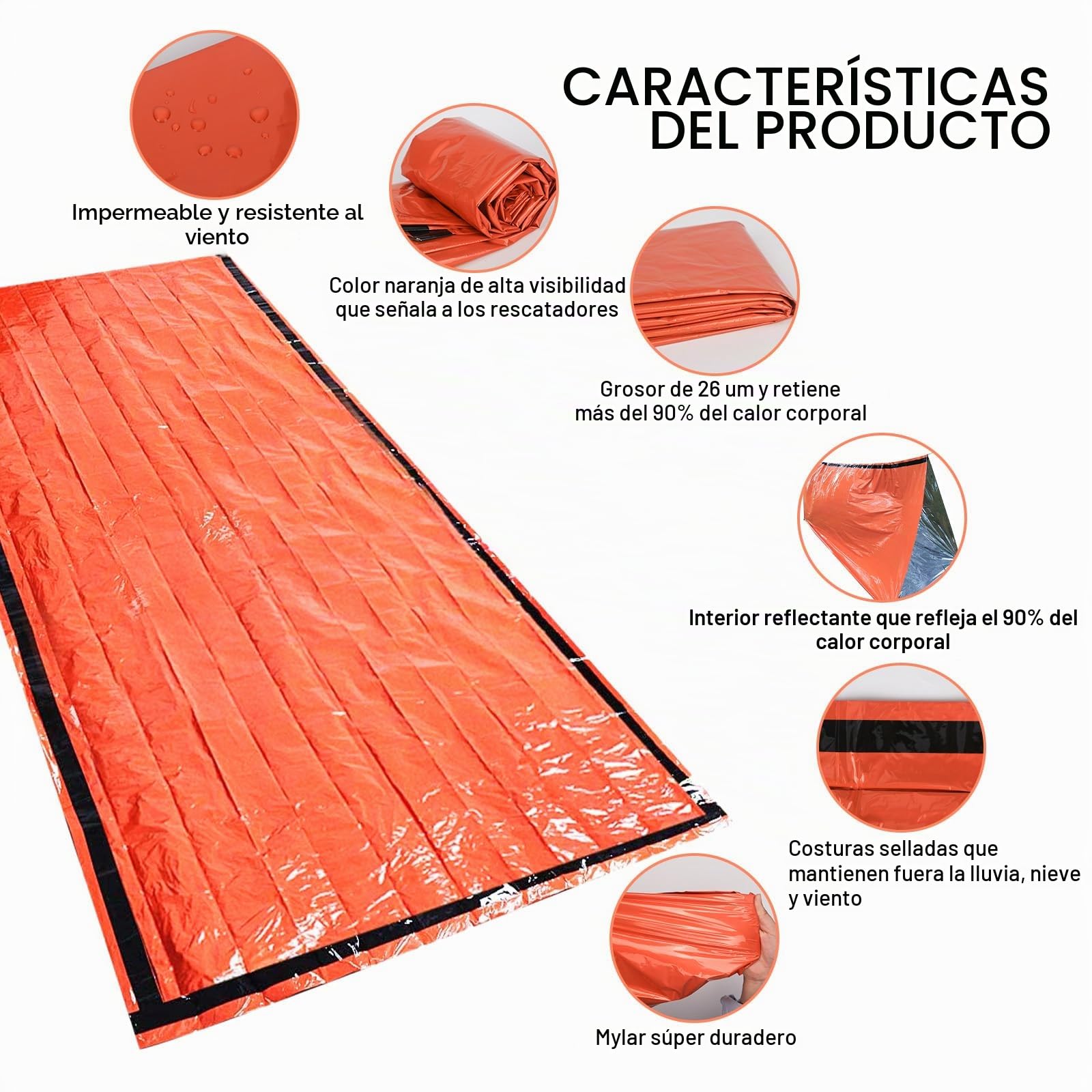 Saco de dormir de emergencia ultraligero impermeable con manta salvavidas y silbato de señal