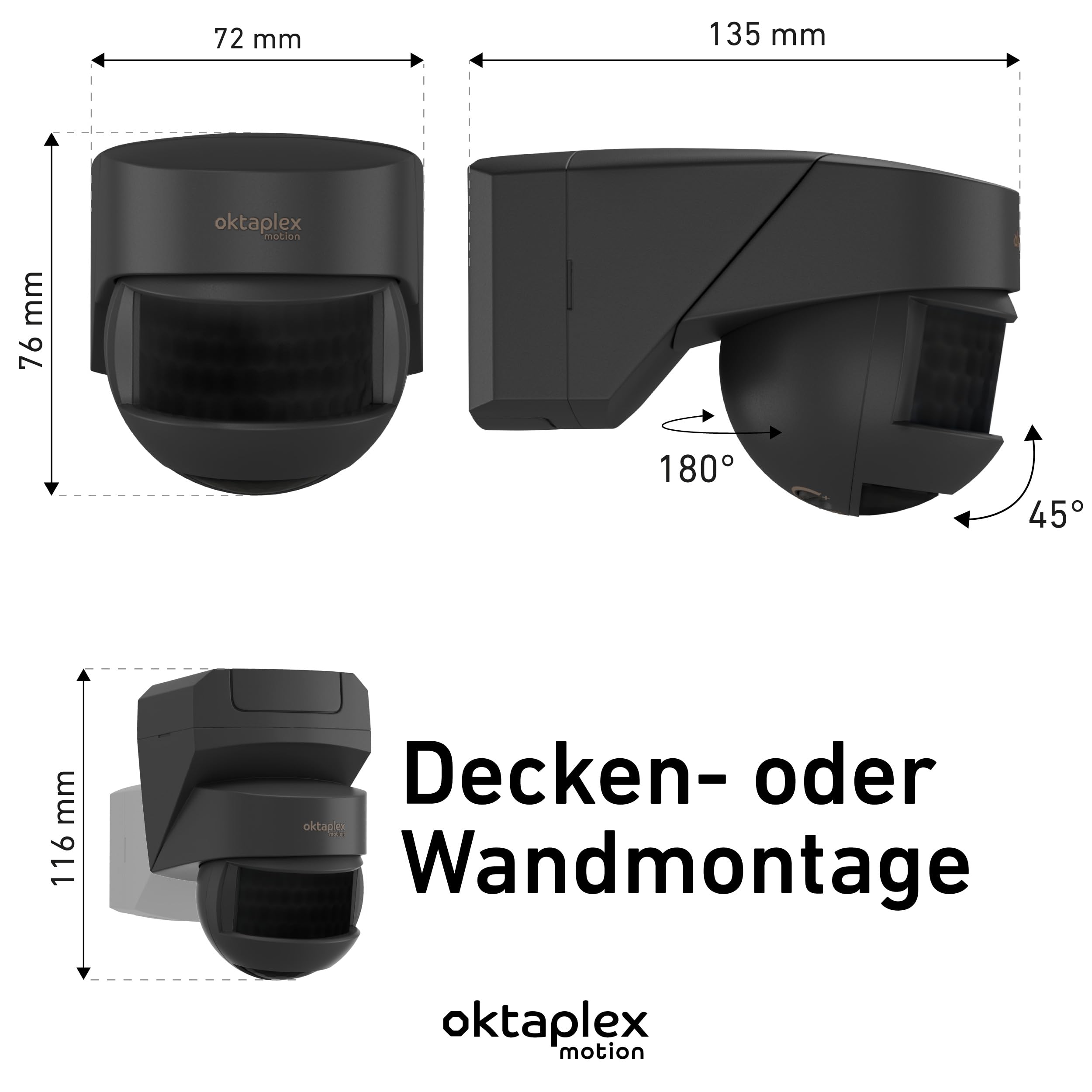 Oktaplex Lea - Juego de 2 detectores de movimiento para exteriores, color antracita | Sensor PIR IP54 de 180 grados, 12 m, montaje en esquina, 230 V, apto para LED