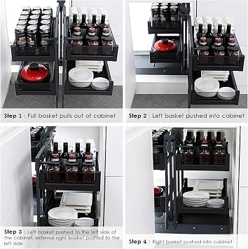Blind Corner Cabinet Pull Out OrganizerExtendable Pull-Out Shelf with 4 Adjustable BasketsLeft Open and Right Open Storage Rack Kitchen for Corner Cupboards