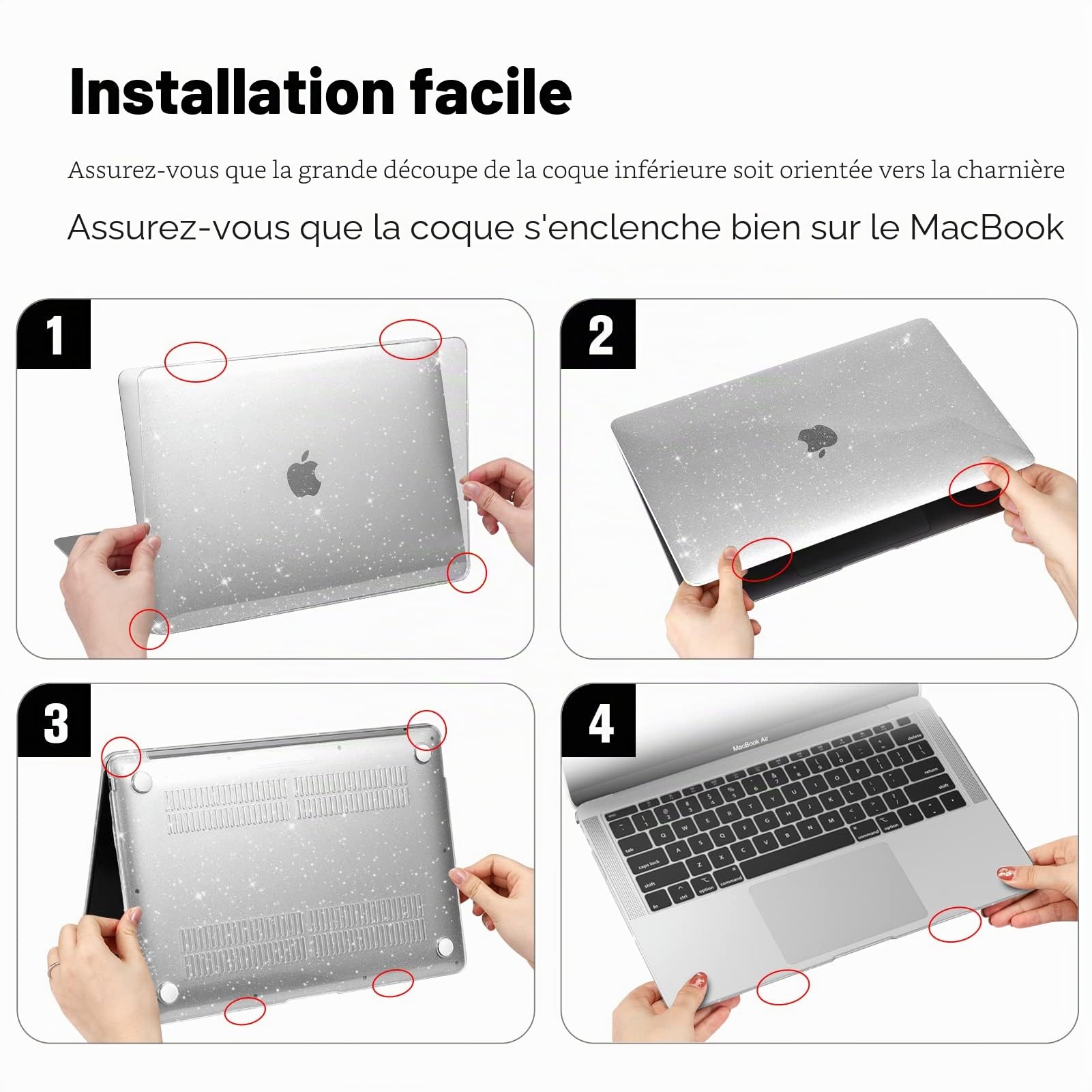 FINTIE Coque Compatible avec MacBook Air 13.6" M5 M4 M3 M2, Air 13.3" M1 | pour Modèle 2020/2019/2018, avec Film de Clavier & Protection d'écran, Etui Fin en Plastique Dur, Transparent Paillette
