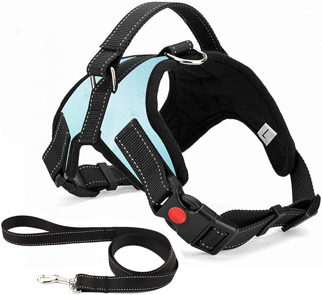 Musonic No Pull Dog Harness Breathable Adjustable Comfort Free Leash Included for Small Medium Large Dog Best for Training Walking M LightBlue