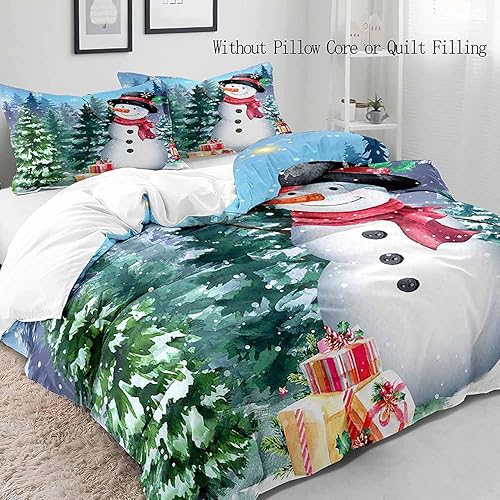 Miniatura 3 de LUVIVIHOME 3 piezas lindo muñeco de nieve funda de edredón cama Queen, ropa de cama para adolescentes niños y niñas, funda de edredón de árbol