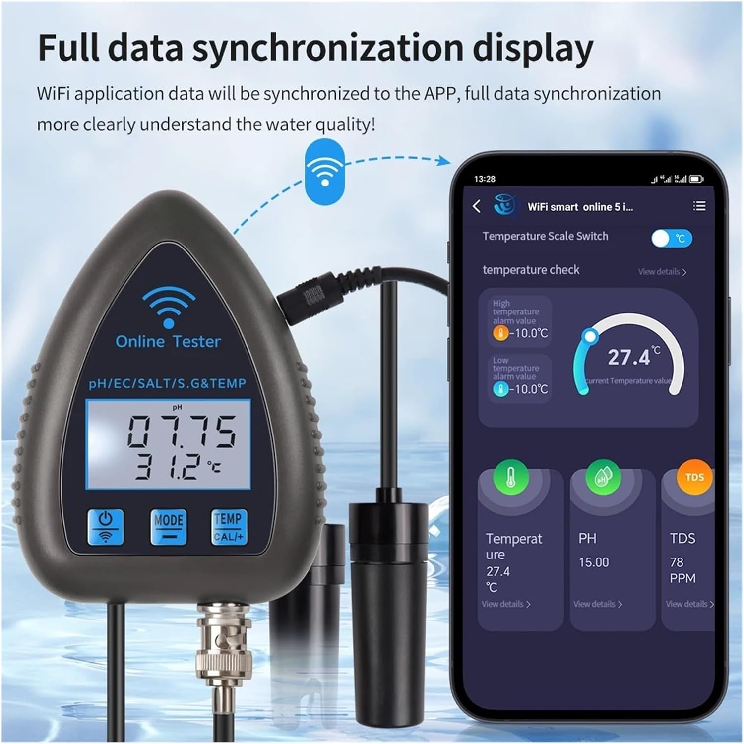Tester Wody Tuya Wifi 5 W 1 Monitor Jakości Wody Tds Ec SÓl Ph Sg Temp Wielofunkcyjny Analizator Wody Bluetooth Do Akwariów I Akwakultury, Style 2