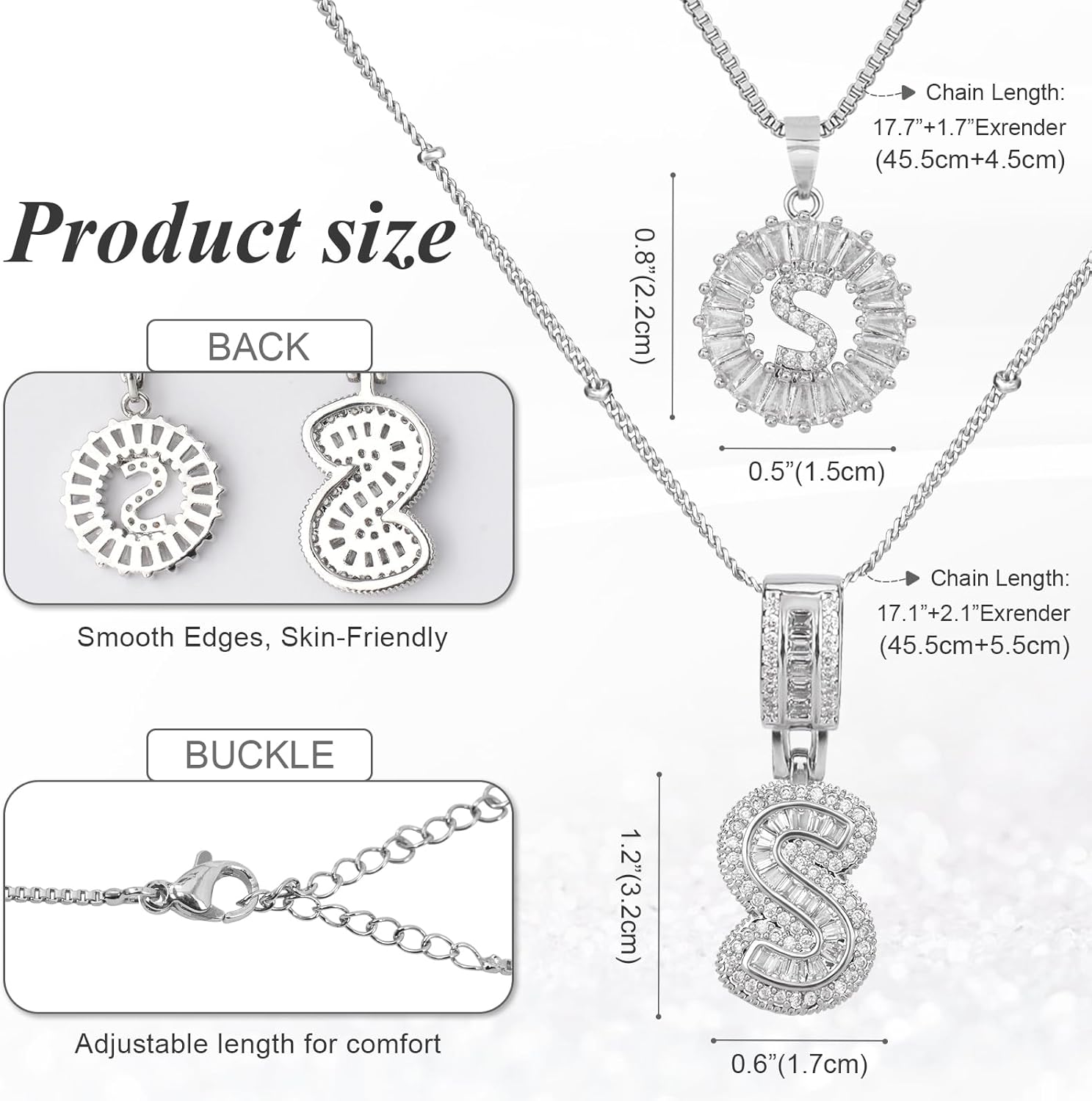 Initial Letter Necklace for Women 14k White Gold Silver Plated Dainty Necklaces Trendy Chunky Custom Layered Necklace Set Personalized Round Circle Zirconia A-Z Letter Chain Pendant Jewelry Gift - Image 6