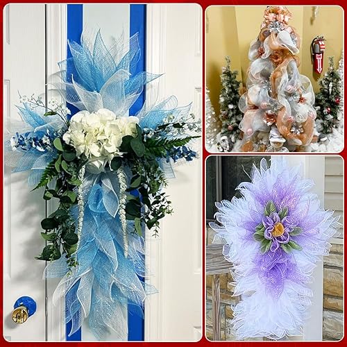 Miniatura 8 de 3 rollos de cinta de malla para coronas, 6 pulgadas x 30 pies cada rollo de rollos de malla de polideco rojo, verde y blanco, cinta de Navidad para