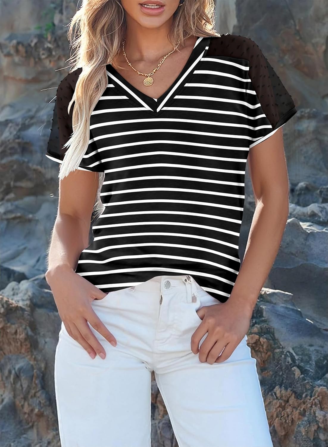 Magritta Women Mesh Sleeves Casual T-Shirts Summer Fashion See Through Blouses Tee S-3XL - Image 3