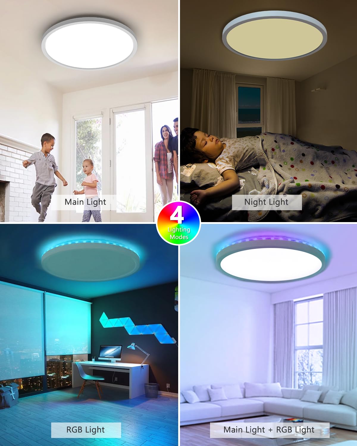 zemty LED Deckenleuchte Dimmbar 59CM, 50W RGB Deckenlampe mit Fernbedienung, Badezimmer Lampe Wasserfest, Flach Badlampe Decke für Bad Kinderzimmer Schlafzimmer Wohnzimmer