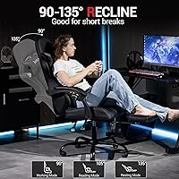 Vista 6 de Silla de juegos con reposapiés para adultos, silla de videojuegos de carreras de piel sintética, con soporte lumbar, para hombres y mujeres, silla