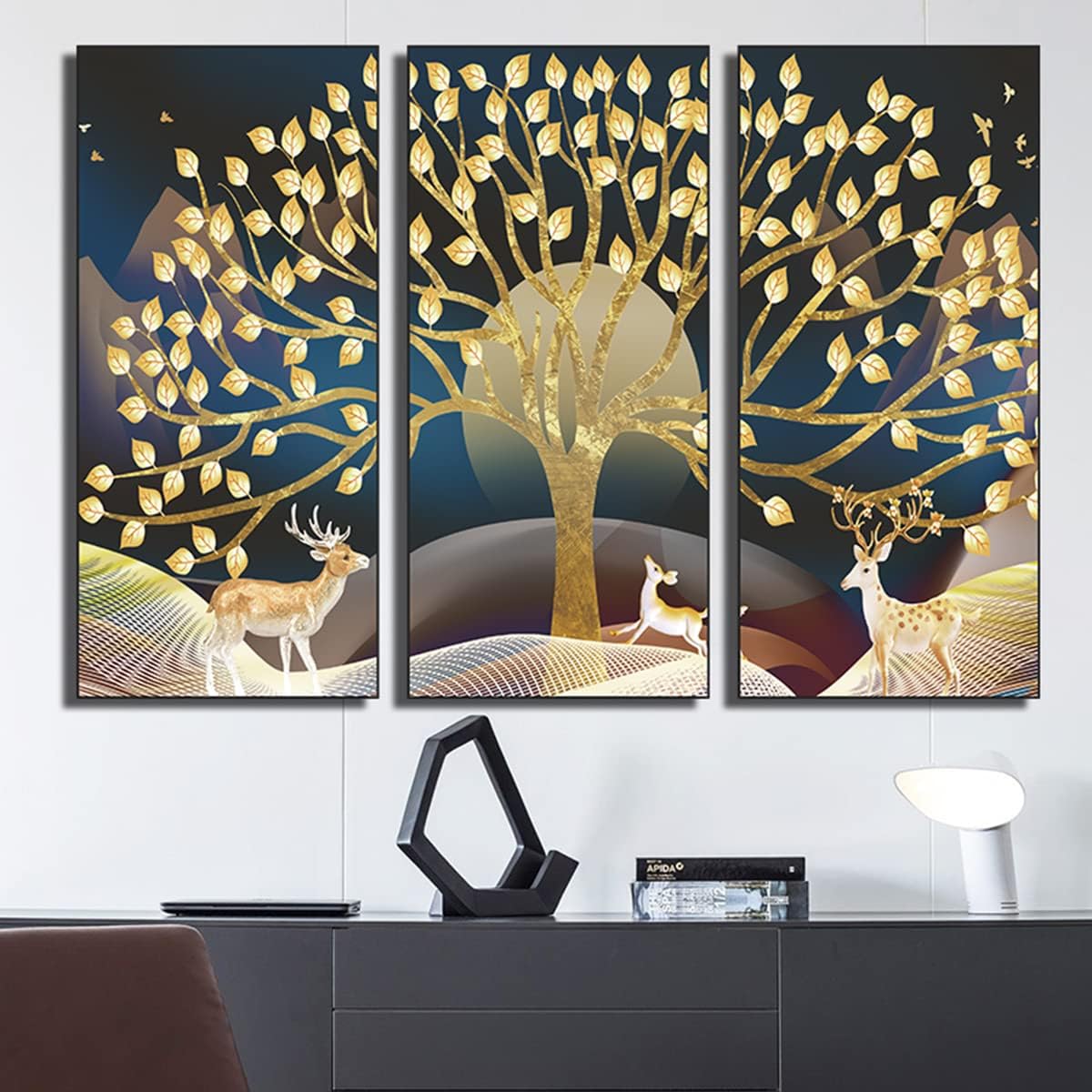 Sappheiros Golden Tree Wall Stickers, Golden Tree Art Painting Wall Decals for Office Home Living Room Bedroom and Parties Decoration