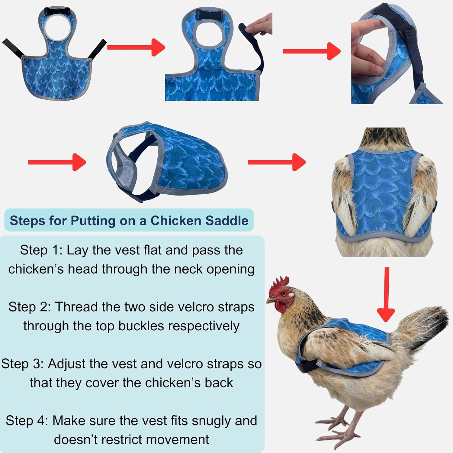 Waterproof Chicken Saddles for Hens with Laundry Bag, Juvaeny Adjustable Hen Apron Back Protector, 3 Pack Poultry Feather Protection Saddle Vest for Chickens & Ducks, Chicken Clothes & Accessories