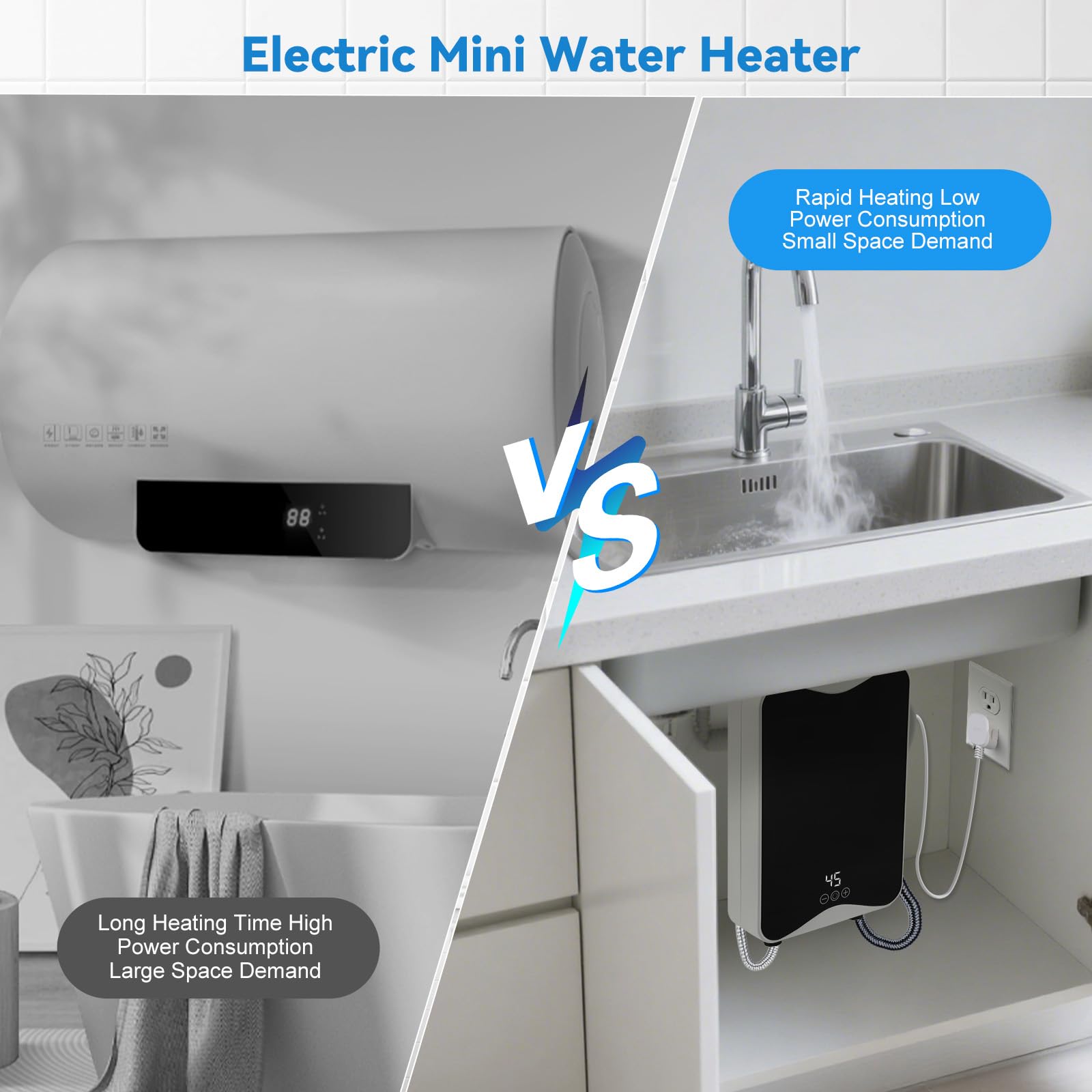Elektrischer Durchlauferhitzer, 5500 W 230 V Warmwasserbereiter mit LED-Temperaturanzeige, 30–55 °C Mini Instant Elektro Wassererhitzer, IPX4 Wasserdichter für Dusche, Badezimmer, Küche