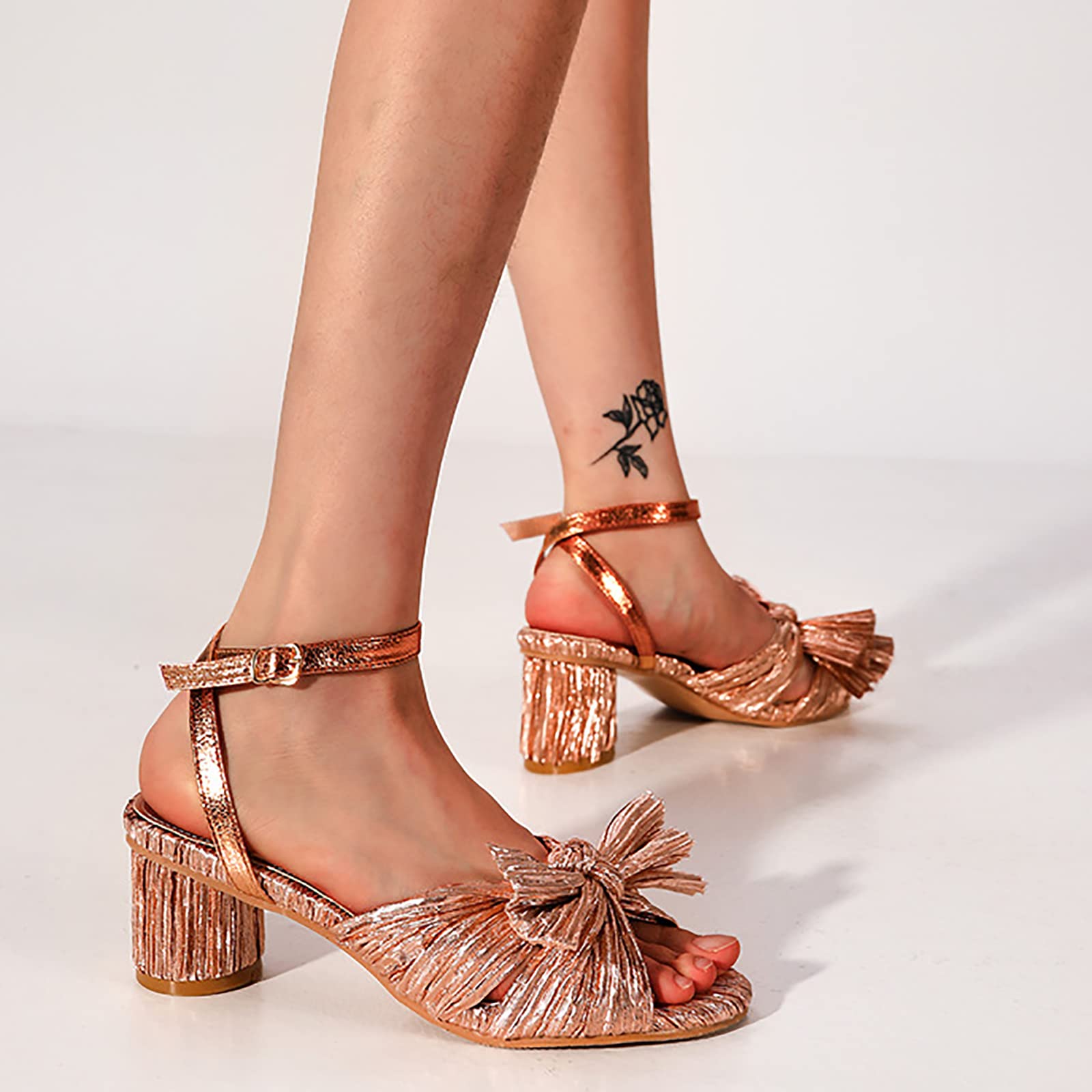 Sandalias de tacón de gatito de satén para mujer, sin cordones, con lazo, puntera abierta, sin espalda, tacón bajo, color rosa, 38 EU/7 EE. UU