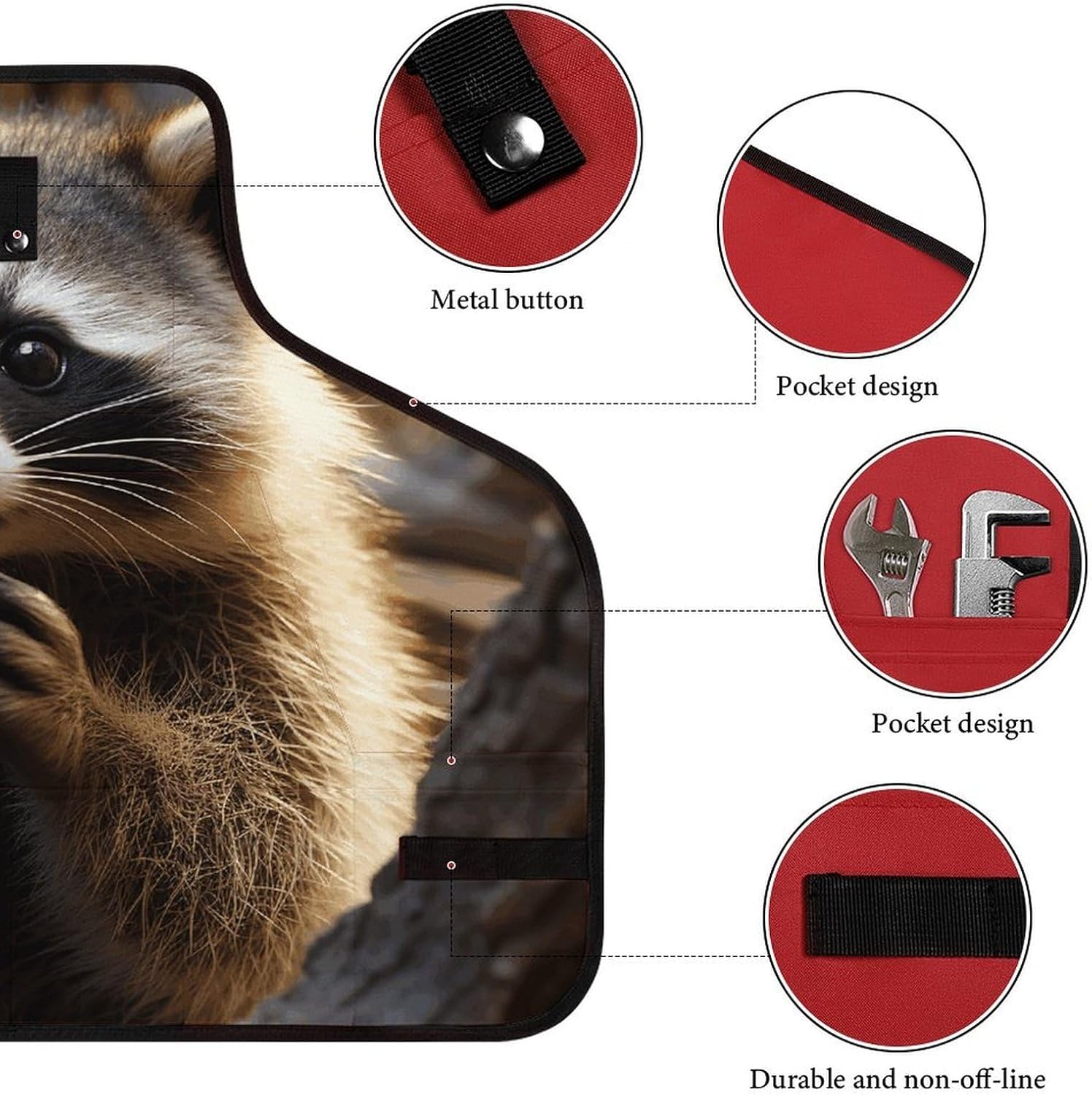 Cute Raccoon Tool Apron with Multiple Pockets Adjustable Heavy Duty Work Apron Cross-Back Straps Lightweight Workshop Bib Apron for Men Women Woodworking Garden image 3