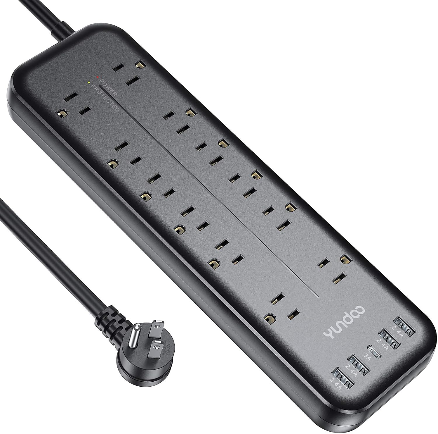 Yundoo 12-Outlets Power Strip Surge Protector(1875W/15A),Power Strip with USB C & 4 Fast Charging USB,6Ft Extension Cord,Wall Mountable,Flat Plug,ETL Listed for Multiple Devices