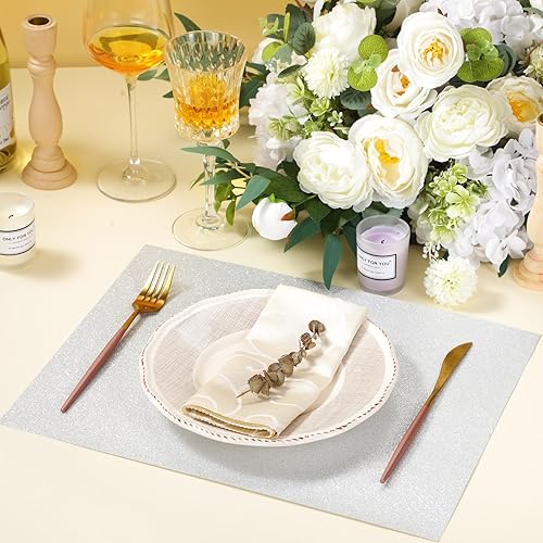 Miniatura 2 de 100 manteles individuales desechables de papel con purpurina, manteles individuales cuadrados decorativos para mesa de comedor, bodas, Acción de