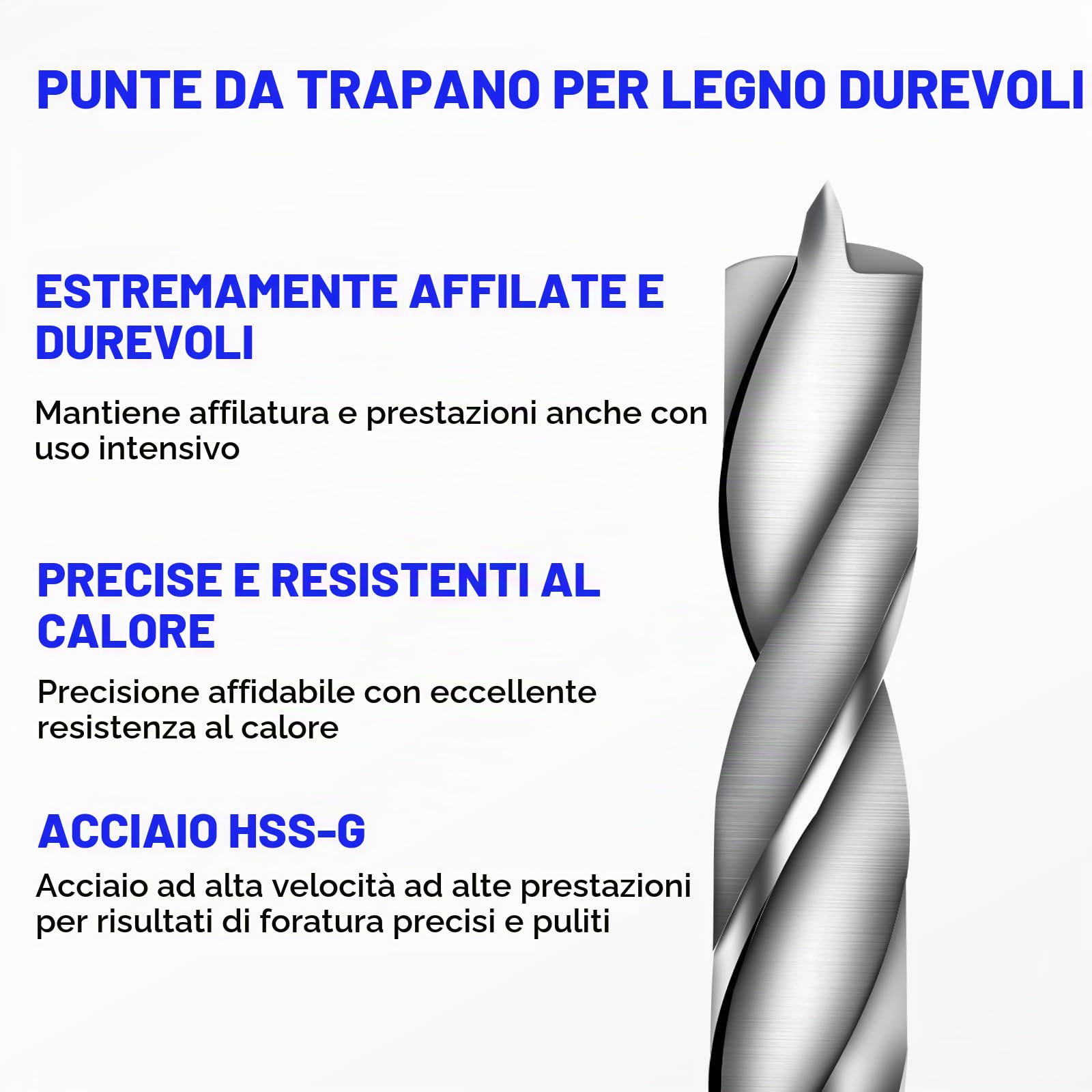 Set di Punte per Legno 1-13mm (25 Pezzi) – HSS-G con Punta Brad Point per Fori Puliti e Precisi in Legno, Compensato & Plastica – Include Scatola in Metallo Resistente