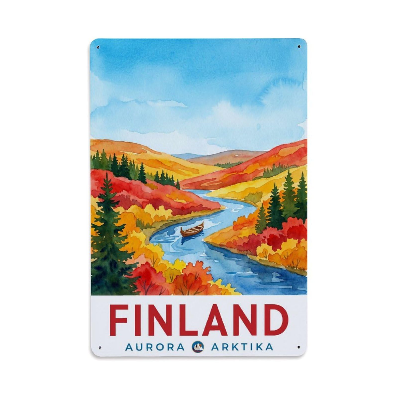 Olhnbad Style Finland Aurora Autumn Forest Nordic Travel Metal Tin Sign