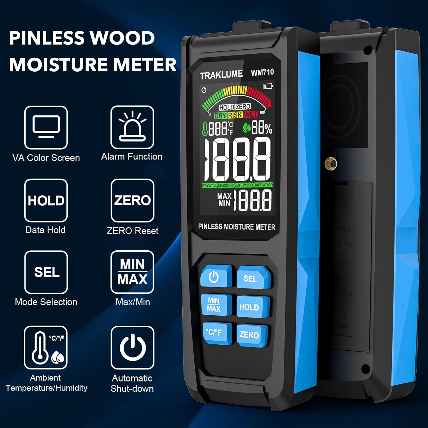 Wood Moisture Meter for Lumber Pinless Moisture Tester for Drywall with Colorful Screen Moisture Sensor for House Firewood Moisture Detector for Walls Moisture Reader for Wood Wall Water Leak Detector