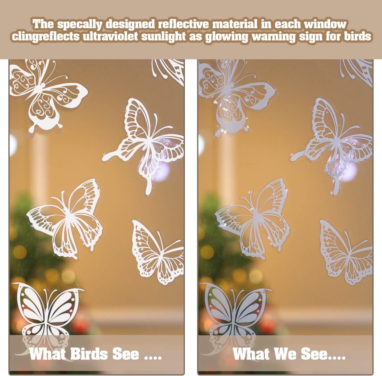 32 Pieces Window Strike Prevention Stickers Decals Anti Collision Window Clings Hummingbird Butterfly Leaf Shapes Stickers Window Stickers Prevent Bird Strikes on Glass (Butterfly Style)