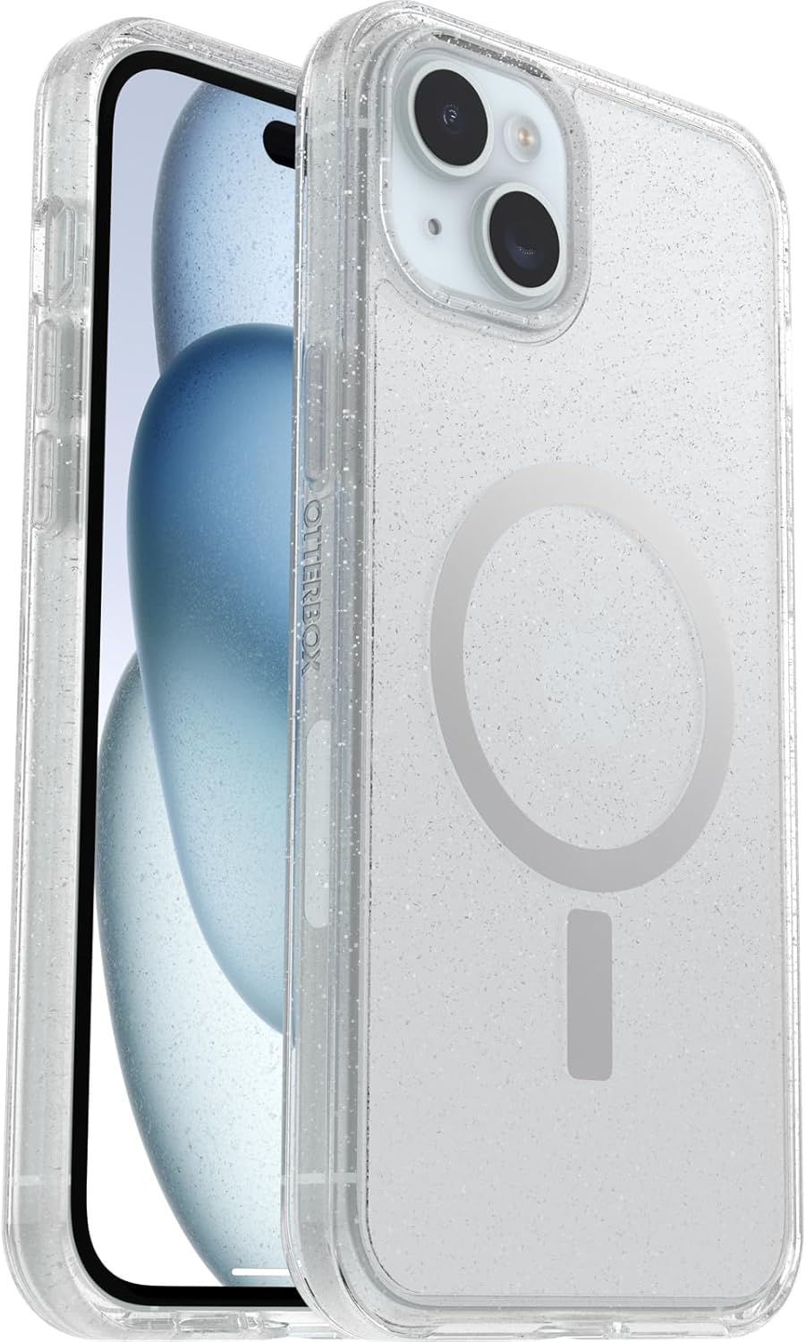 OtterBox iPhone 15 Plus and iPhone 14 Plus Symmetry Series Clear Case - Stardust (Clear/Silver), Snaps to MagSafe, Ultra-Sleek, Raised Edges Protect Camera & Screen - Image 5