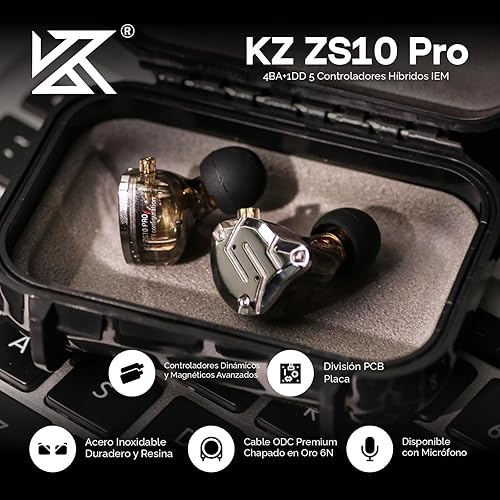 Miniatura 2 de Linsoul KZ ZS10 Pro, 4BA+1DD, 5 controladores, auriculares intraaurales HiFi con cable, auriculares para juegos, auriculares híbridos IEM con placa