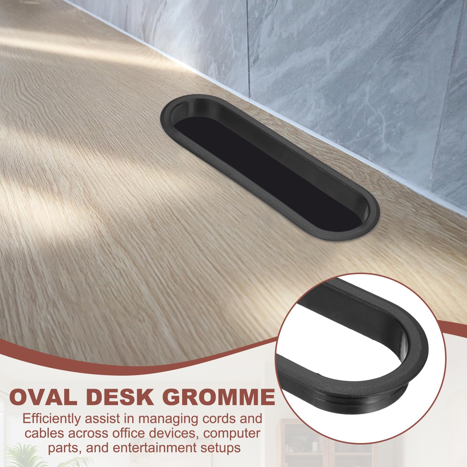 PATIKIL 4 Inch Oval Desk Grommet, 3 Pack Plastic Wire Hole Storage Cable Grommet Management for Office Home Black - Image 4