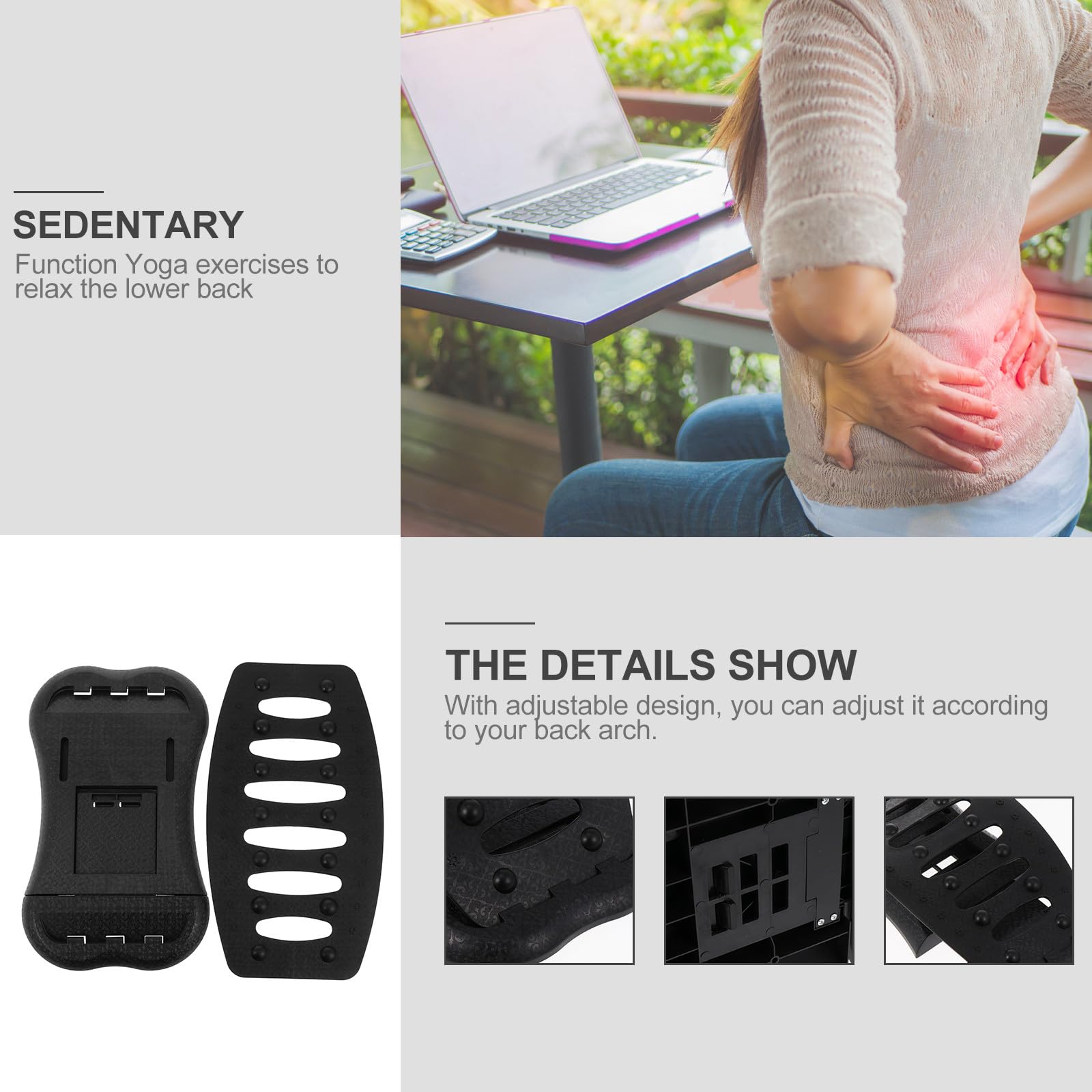 Rückenstrecker mit Verstellbarem Design, Lendenwirbel Dehngerät aus Abs | Massage Design zur Linderung von Rückenschmerzen, Lendenstütze für Yoga und Nackenübungen, Schwarz