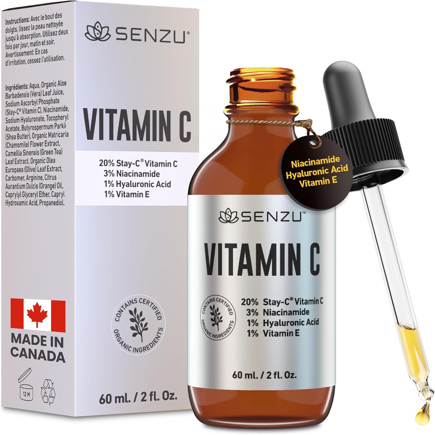 Canadian 20% Vitamin C Facial Serum with Niacinamide, Hyaluronic Acid & Vitamin E, Anti Aging Serum To Reduce, Fine Lines and Wrinkles (60ml / 2oz) Canadian 20% Vitamin C Facial Serum with Niacinamide, Hyaluronic Acid & Vitamin E, Anti Aging Serum To Reduce, Fine Lines and Wrinkles (60ml / 2oz)
