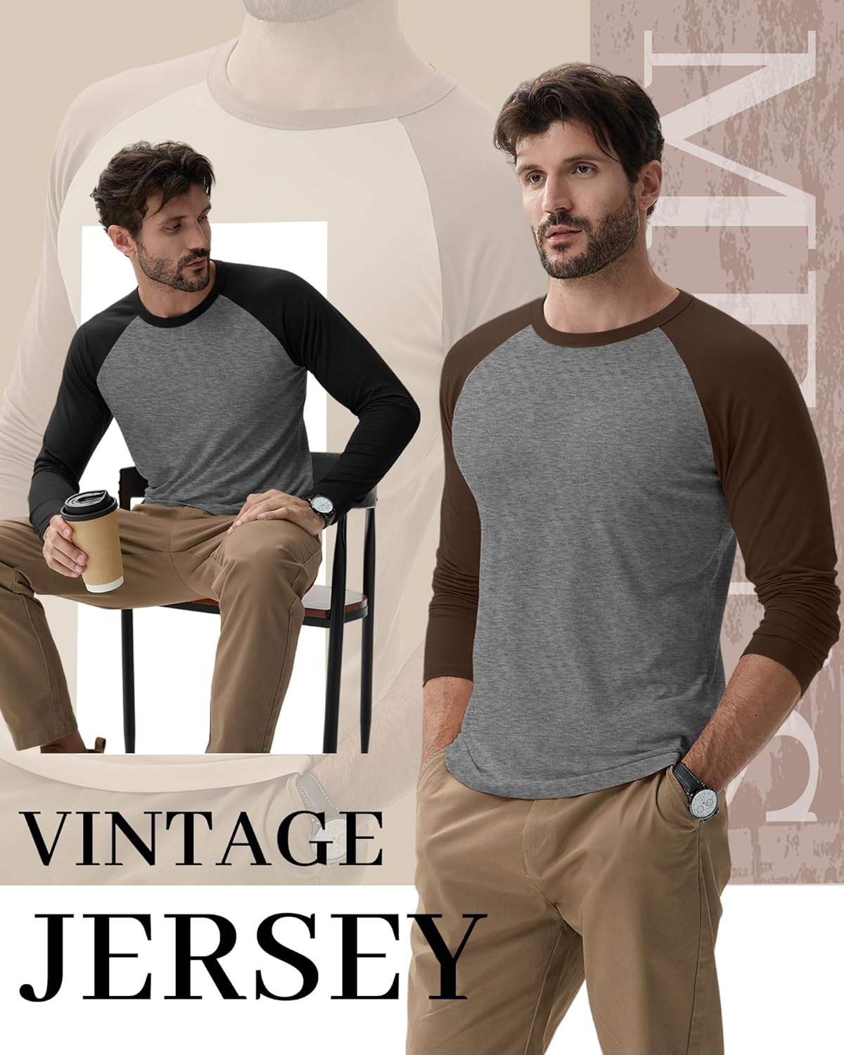 5 Pack Men's Long Sleeve T Shirts Crew Neck Baseball Tops Raglan Athletic Casual Tees - Image 5