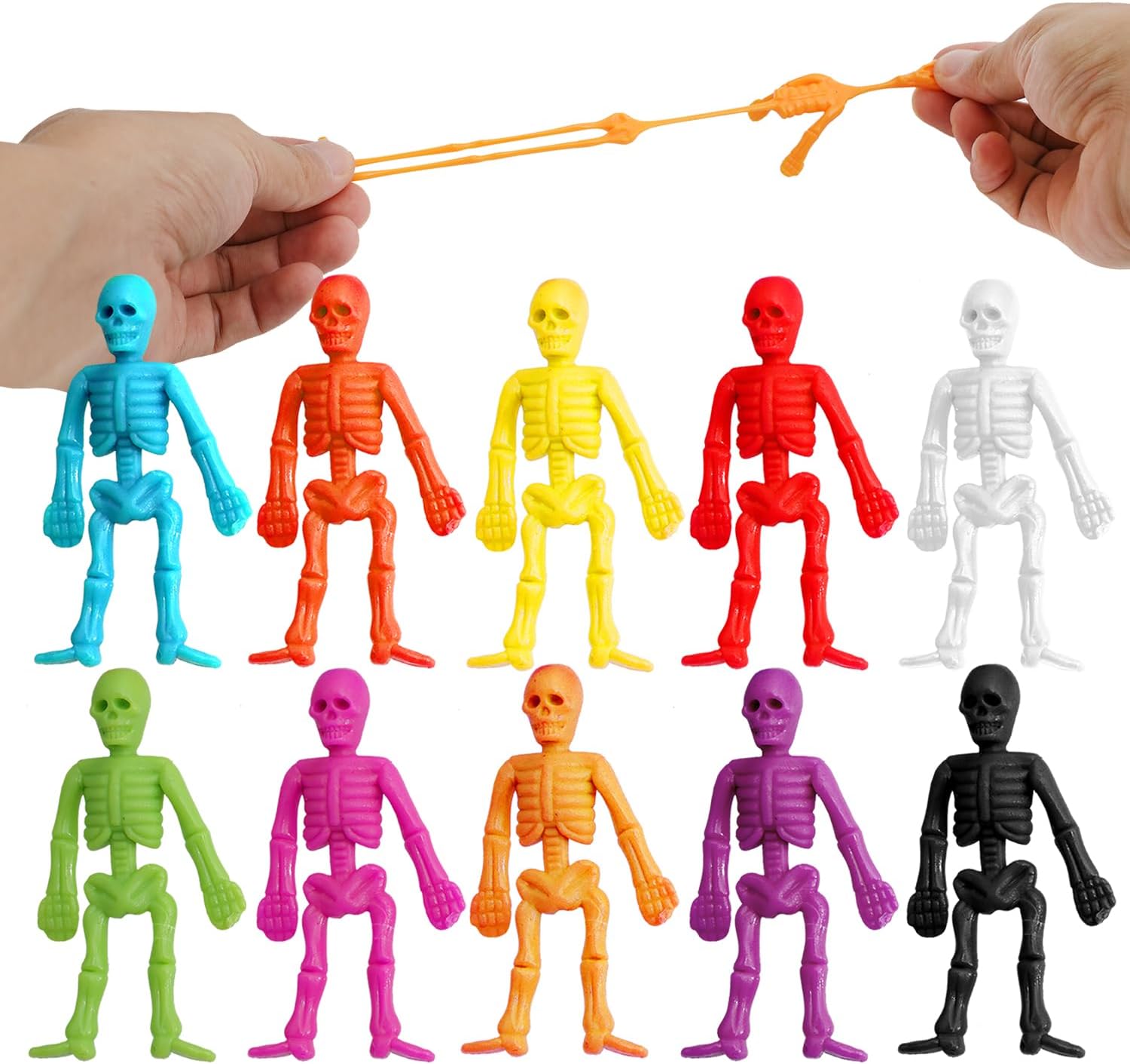 100 PCS Halloween Stretchy Skeleton Toys, Squishy Stretchy Skull Toys Classroom Prizes for Student Rewards, Happy Halloween Goody Bag Fillers, Halloween Sticky Toys for Kids, Boys & Girls