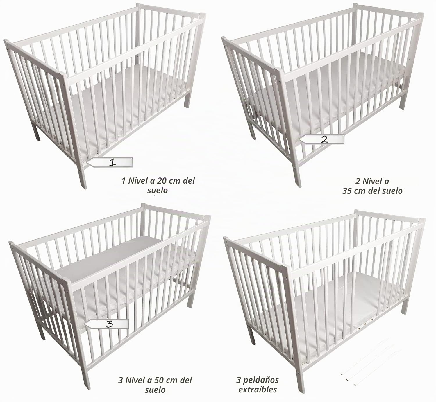 Juego Completo de Cuna y Ropa de Cama de 16 Piezas Happy Leo Incl. colchón Regulable en Altura para recién Nacidos y niños pequeños de Madera Maciza Osito Luna Beige Oscuro