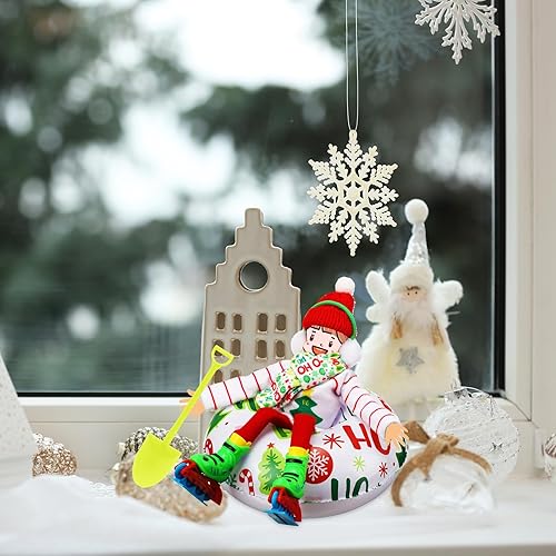 Miniatura 6 de Jenaai Juego de 9 accesorios de muñeca elfo de Navidad, incluye orejeras, bufanda, suéter, bota, tubo de nieve inflable, máscara, sombrero, patines