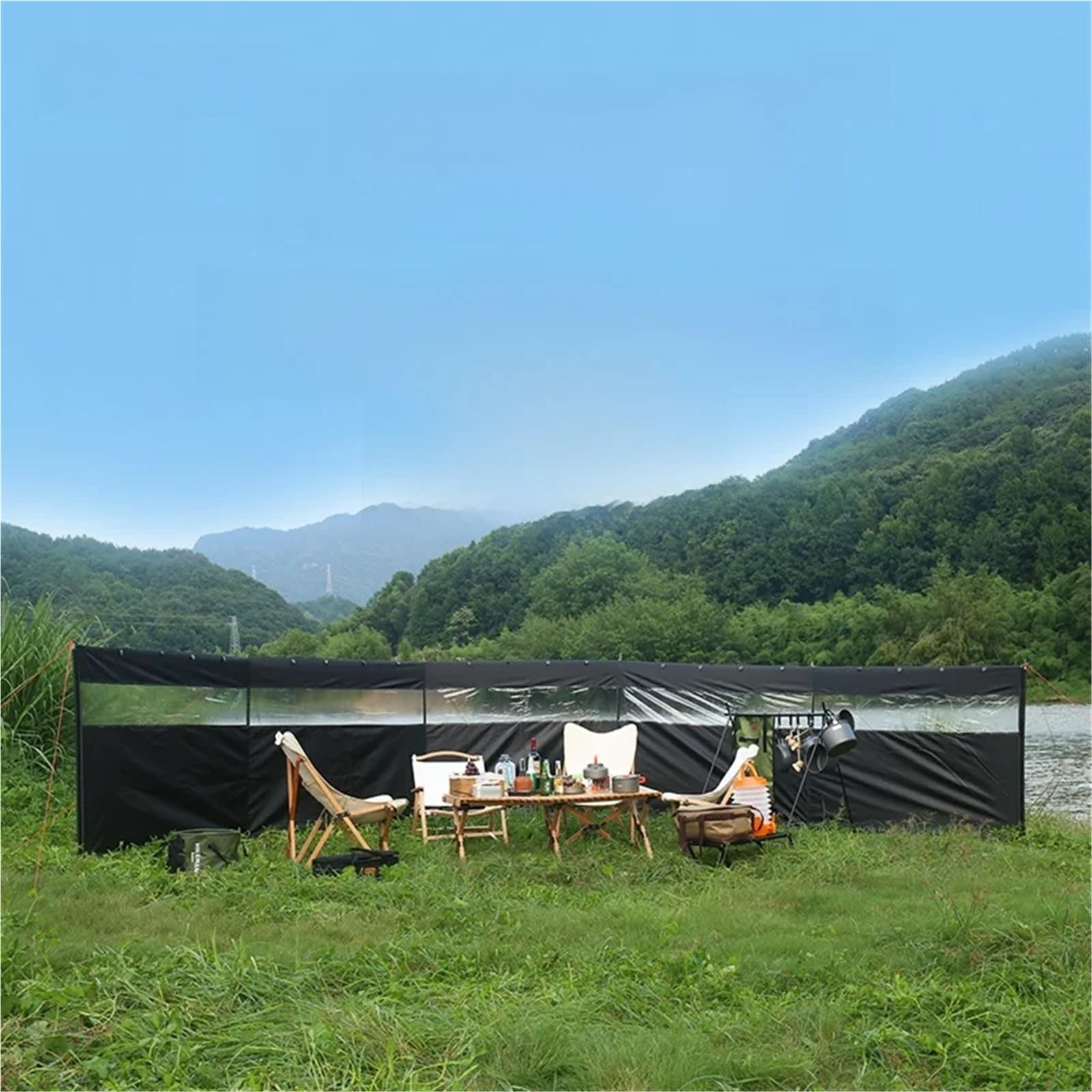 Paravento da Spiaggia Tenda da Campeggio Impermeabile in Tela Wiscreen for Picnic e Barbecue, con Protezione Invernale, for Attrezzi da Costruzione(7.25m Visible Black)
