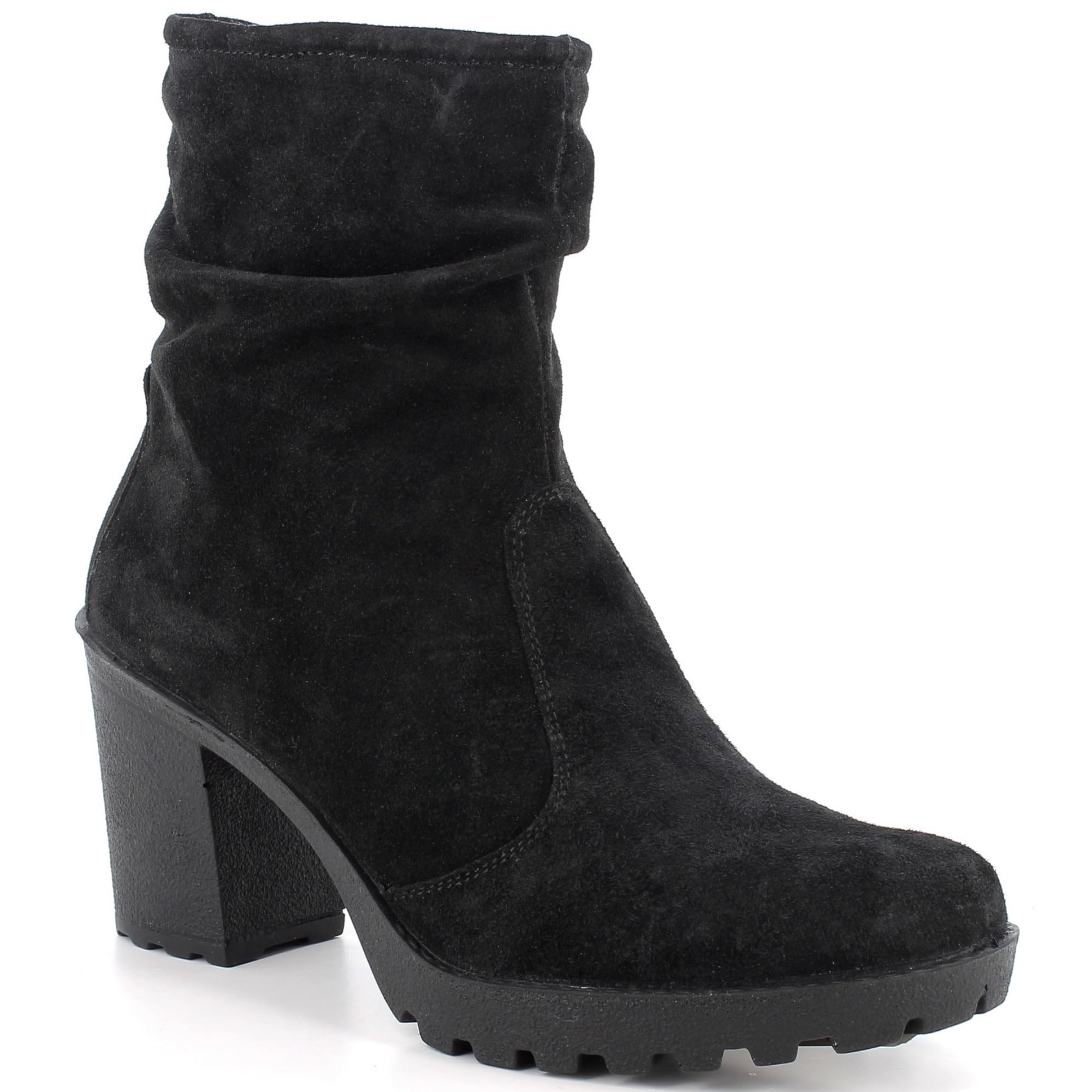 Alpine Swiss Bianca Womens Suede Slouchy Ankle Boots Made in Italy Block Heel Lug Sole Ankle Booties