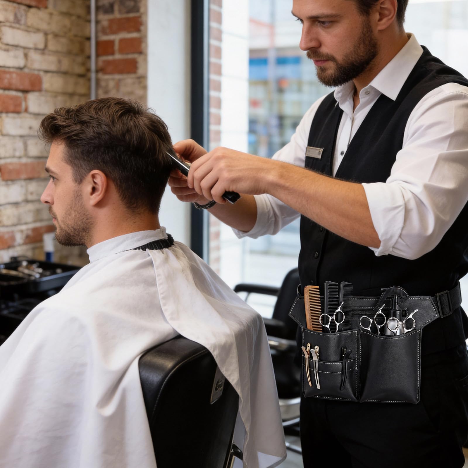 Bolsa de Peluquería de Piel PU, Cinturón Portaherramientas Profesional para Salón de Peluquería, Bolsa para Tijeras Portátil Grande Tamaño Negro para Peines y Herramientas de Peluquería