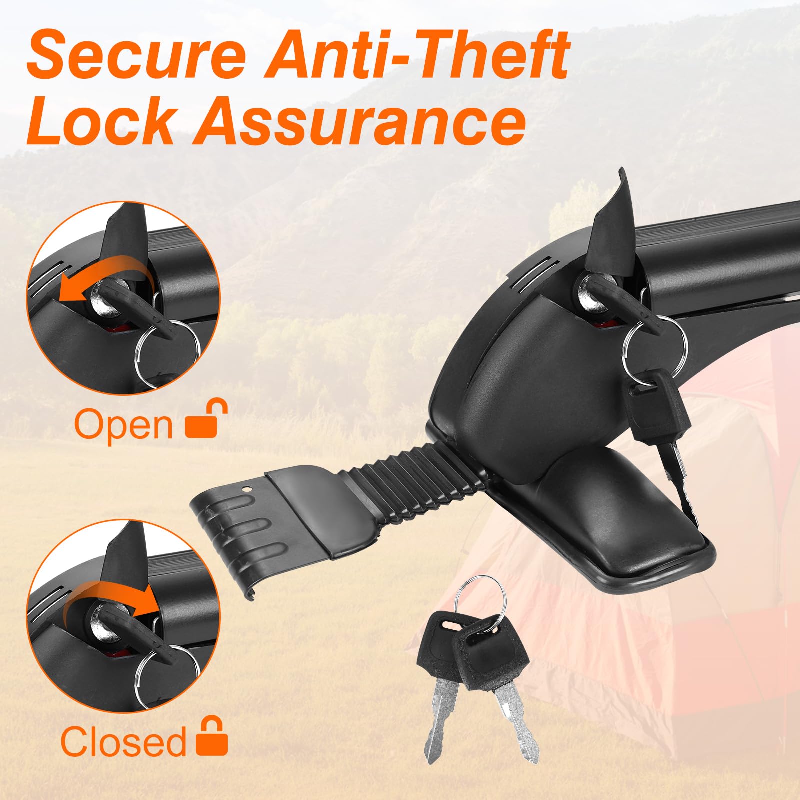 Universal Car Roof Rack Cross Bars w/Anti-Theft Lock,Heavy-Duty Aluminum Alloy Roof Rail w/165LBS Capacity for Bike, Kayak,Cargo, Luggage Fits Vehicles with Rain Gutter Spacing 42.91in-44.88in (2PCS)