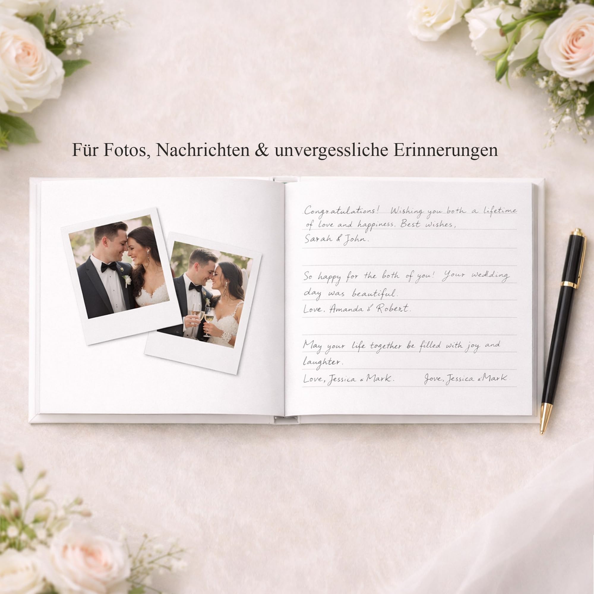 Gästebuch Hochzeit personalisiert mit Foto – Hochzeitsbuch Hardcover mit Linien – Erinnerungsbuch für Gäste – Gästebuch zur Hochzeit (100 Seiten/50 Blatt)