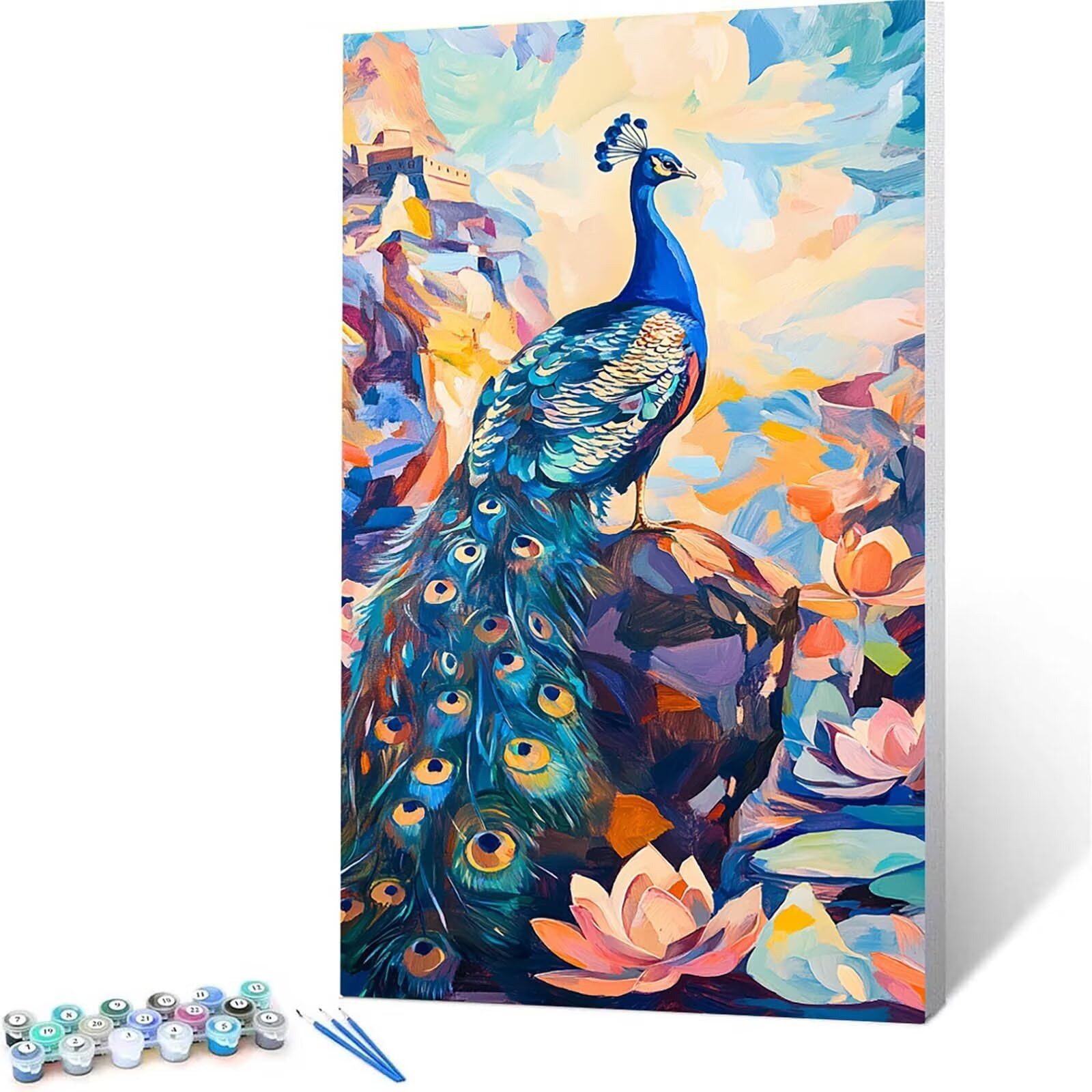 画材 Peacockesque Amazon.com: Peacock Paint by Numbers Kit for Adults-Flower Adult