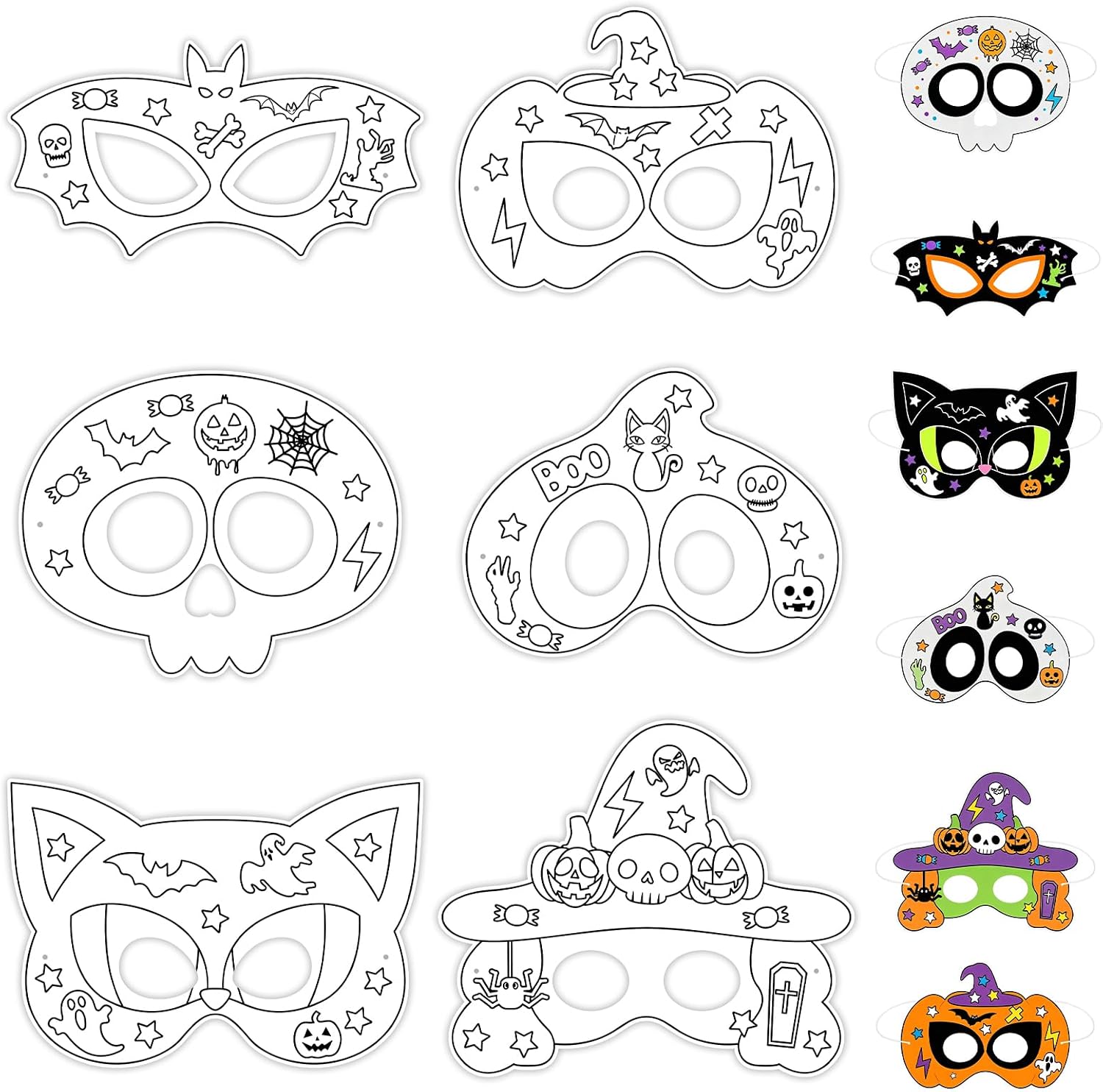 12 PCS Halloween Masks DIY Crafts Kit Color Your Own Ghost Pumpkin Masks